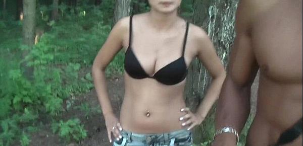  Titted brunette developed on a blowjob in the woods